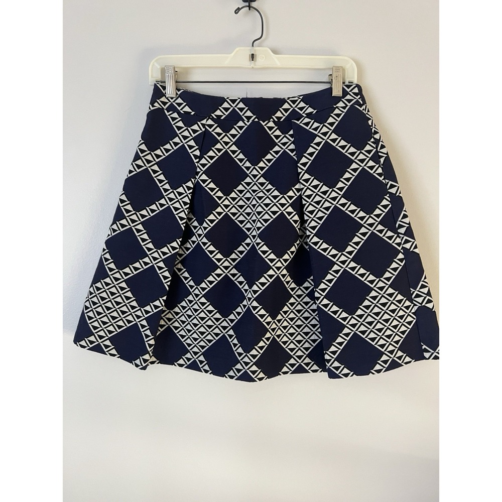 Trina Turk Skirt Womens 4 Navy Blue White Geo Print Active Lined Lace Made USA